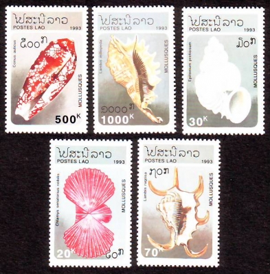 Laos  1993  5 Werte  **  Muscheln und Schnecken