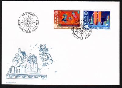 Liechtenstein  1992  2 Werte auf 1 FDC  Entdeckung Amerika