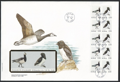 Norwegen  1983  10 W. auf 1 FDC  Krabbentaucher / Weißgans