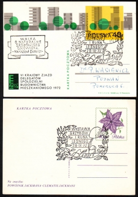 Polen  1972  2 Ganzsachen mit 2 Pilzsonderstempel