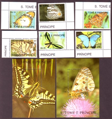 Sao Tome und Principe  1990  6 W. + 2 Bl.  **  Schmetterlinge