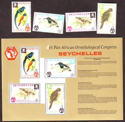 Seychellen  1976  4 W. + 1 Bl.  **  Heimische Vögel