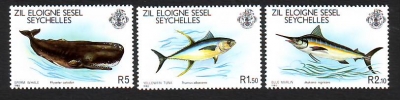 Seychellen (Äußere)  1980  3 Werte  **  Thunfisch / Pottwal / Marlin