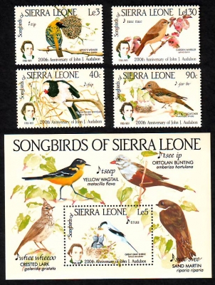 Sierra Leone  1985  4 W. + 1 Bl.  **  Vögel - Audubon