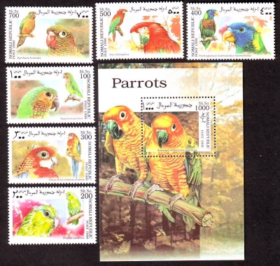 Somalia / Puntland  1999  6 W. + 1 Bl.  **  Papageien