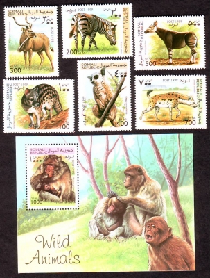 Somalia / Puntland  1999  6 W. + 1 Bl.  **  Afrikanische Säugetiere
