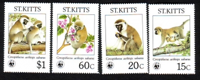 St. Kitts  1986  4 Werte  **  Meerkatzen  WWF