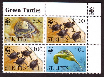 St. Kitts  1995  4 Werte  **  ZD  Suppenschildkröte  WWF