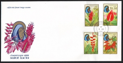 St. Lucia  1994  4 Werte auf 1 FDC  Heimische Blumen